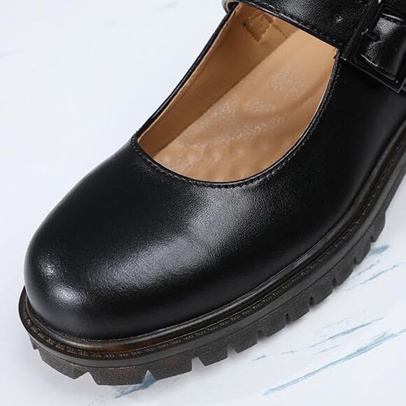 New XMM Womens Size 9 Black Faux Leather Platform Mary Jane Buckle Strap Shoes - Picture 5 of 6